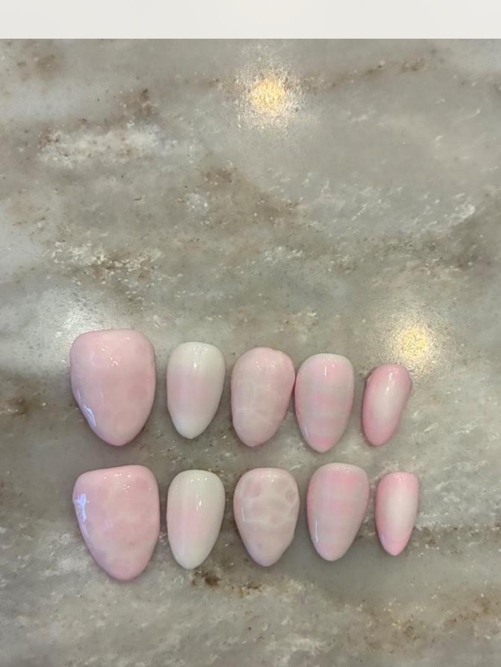 Handmade Press-On Nails in Soft Pink and White